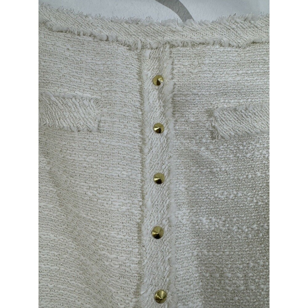 Jennifer Lopez Women's Ivory Metallic Studded Fringe Tweed Pencil Skirt Size 12 - Picture 4 of 10